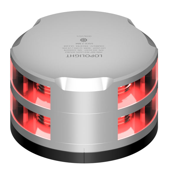 Lopolight 360-Degree Double Stacked Red Nav Light - 2NM - Silver Housing w/FB Base [201-014ST-FB]