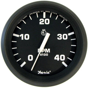 Faria 4" Tachometer Euro Style Black w/White Letters 4000RPM Diesel Mechanical Take Off  Variable Ratio Alt. [TD9122]