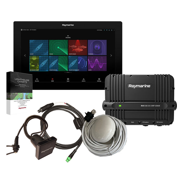 Raymarine Axiom XL 16  RVX1000 Bundle Pack w/GA200 GPS Antenna, RCR-SD Card Reader, External Alarm Module, Alarm/Video Input Cable  LightHouse Charts North America Chart Card [T70589]