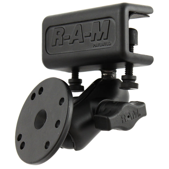 RAM Mount Glare Shield Clamp Mount w-Short Double Socket Arm & Round Base Adapter w-AMPs Hole Pattern [RAM-B-177-202U] - RAM Mounting Systems