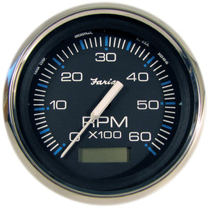 Faria Chesapeake Black SS 4" Tachometer w-Hourmeter - 6,000 RPM (Gas - Inboard) [33732] - Faria Beede Instruments