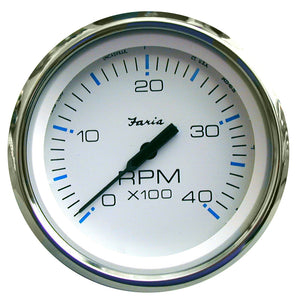 Faria Chesapeake White SS 4" Tachometer - 4,000 RPM (Diesel - Mechanical Takeoff & Var Ratio Alt) [33842] - Faria Beede Instruments
