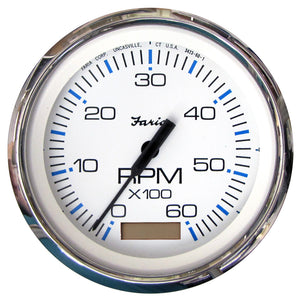 Faria Chesapeake White SS 4" Tachometer w-Hourmeter - 6,000 RPM (Gas - Inboard) [33832] - Faria Beede Instruments