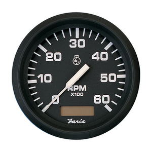 Faria Euro Black 4" Tachometer w-Hourmeter - 6,000 RPM (Gas - Inboard) [32832] - Faria Beede Instruments