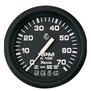 Faria Euro Black 4" Tachometer w-Systemcheck Indicator - 7,000 RPM (Gas - Johnson - Evinrude Outboard) [32850] - Faria Beede Instruments