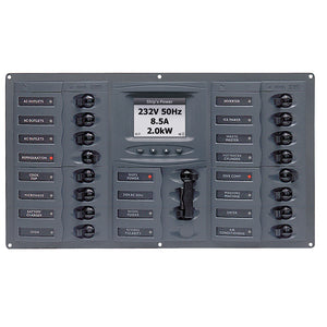 BEP AC Circuit Breaker Panel w/Digital Meters, 16SP 2DP AC230V ACSM Stainless Steel Horizontal [900-AC4-ACSM]