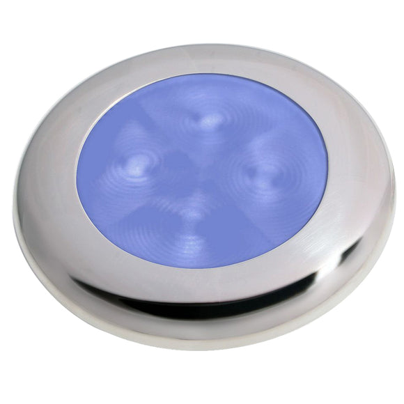Hella Marine Slim Line LED 'Enhanced Brightness' Round Courtesy Lamp - Blue LED - Stainless Steel Bezel - 12V [980502221] - Hella Marine