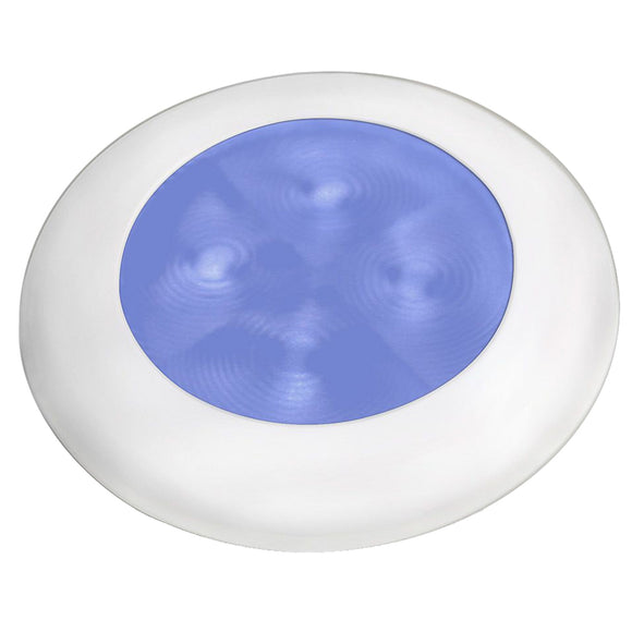 Hella Marine Slim Line LED 'Enhanced Brightness' Round Courtesy Lamp - Blue LED - White Plastic Bezel - 12V [980502241] - Hella Marine