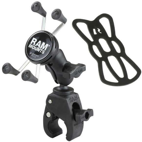 RAM Mount Small Tough-Claw Base w-Short Double Socket Arm and Universal X-Grip Cell-iPhone Cradle [RAM-B-400-A-HOL-UN7BU] - RAM Mounting Systems