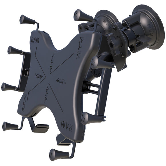 RAM Mount Dual Articulating Suction Cup w-Medium Length Double Socket Arm  Universal X-Grip Cradle f-12