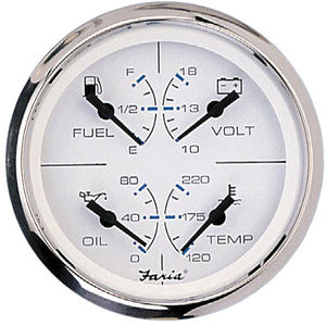 Faria Chesapeake SS White 4" Multifunction 4-in-1 Combination Gauge w-Fuel, Oil, Water  Volts [33851] - Faria Beede Instruments