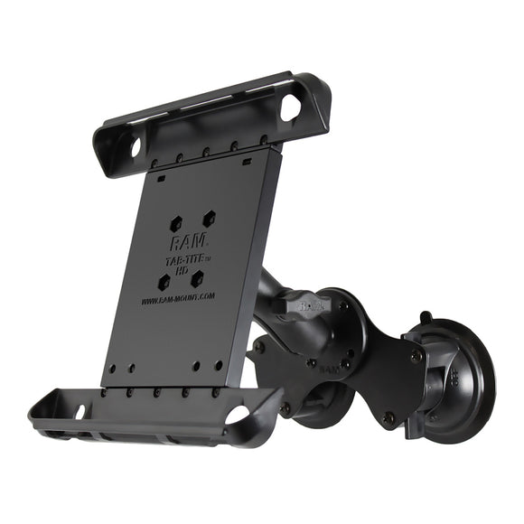 RAM Mount Double Twist-Lock Suction Cup Mount w-Tab-Tite Universal Spring Loaded Cradle f-Apple iPad 1-4 w-or w-o Light Duty Case [RAM-B-189-TAB3U] - RAM Mounting Systems