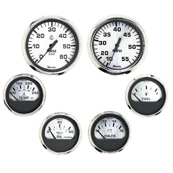 Faria Spun Silver Box Set of 6 Gauges f- Inboard Engines - Speed, Tach, Voltmeter, Fuel Level, Water Temperature  Oil [KTF0184] - Faria Beede Instruments
