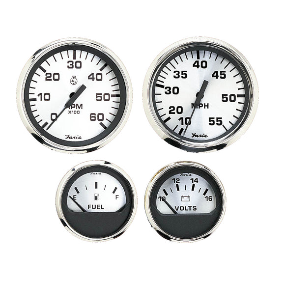 Faria Spun Silver Box Set of 4 Gauges f-Outboard Engines - Speedometer, Tach, Voltmeter  Fuel Level [KTF0182] - Faria Beede Instruments